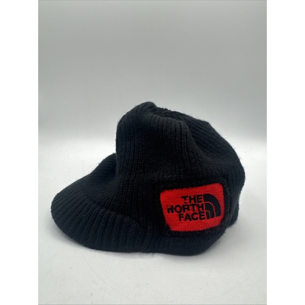 The North Face Black Brimmed Beanie Hat Sz M Youth Size Boys Red Logo Y2K Skater
